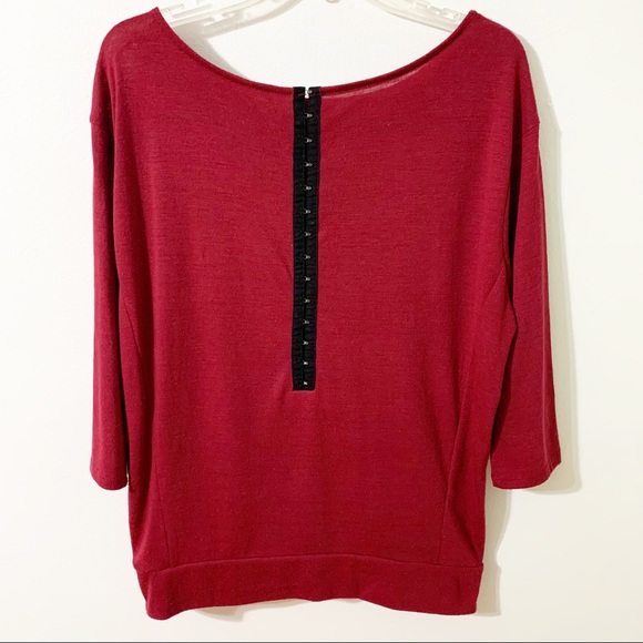 Ann Taylor LOFT Three Quarter Sleeve Knit Top Exposed Zipper Scoop Neckline - Picture 3 of 8